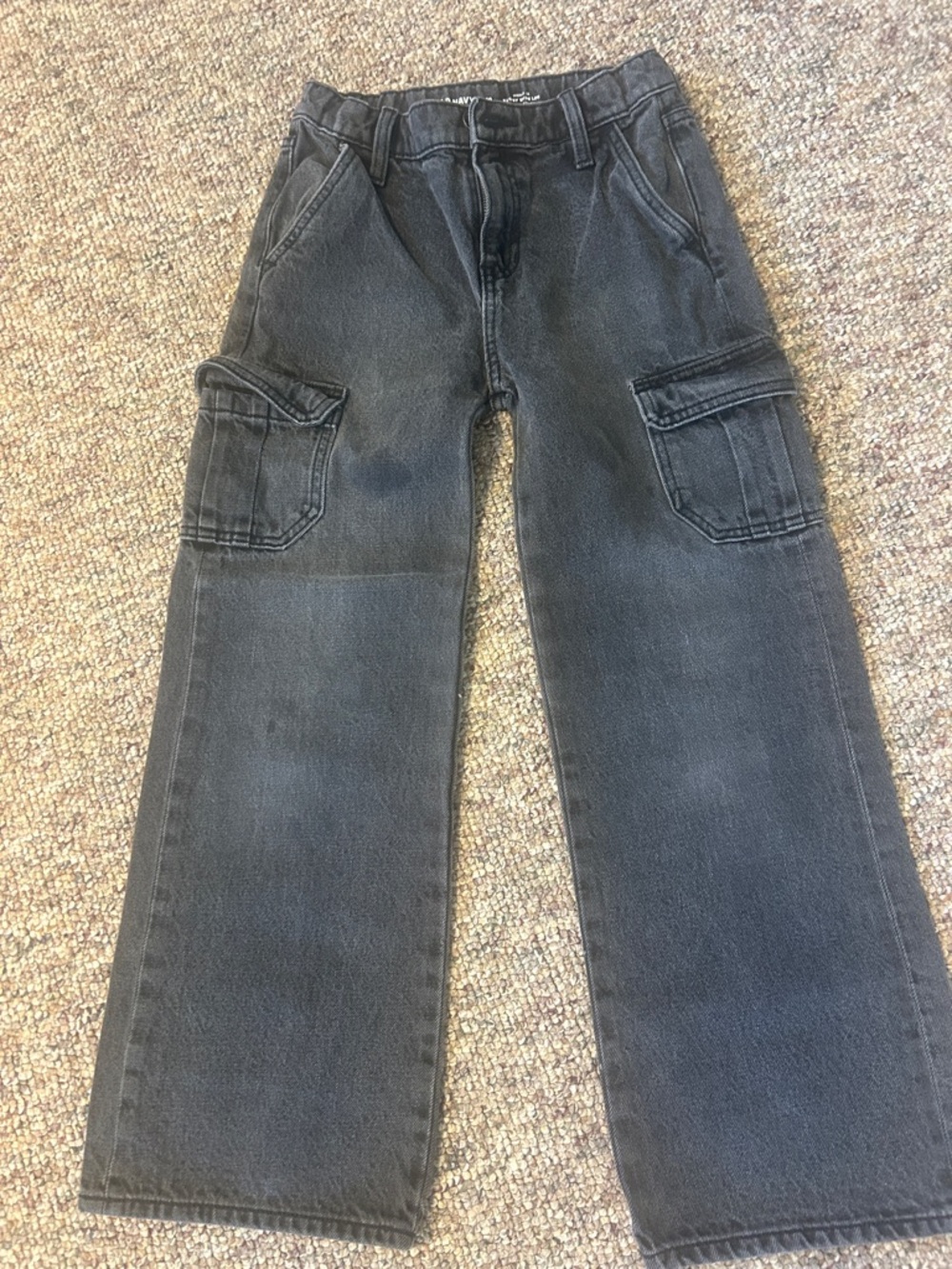 Girls Old Navy distressed black wide leg, cargo Jeans